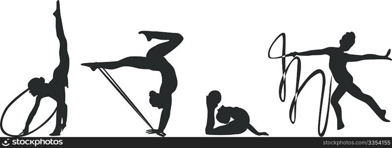 Vector. Gymnast silhouette set black 02