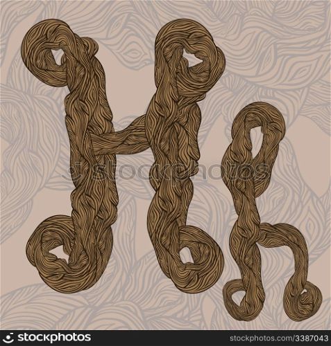 "vector "H" letter of oak tree wooden texture on seamless wooden background"