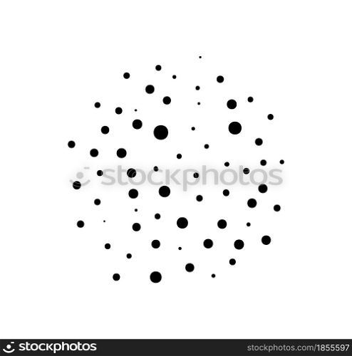 Vector halftone abstract sphere of black random dots on white background, spot of circles, vector design element background.. Vector halftone abstract sphere of black random dots on white background, spot of circles, vector design element background