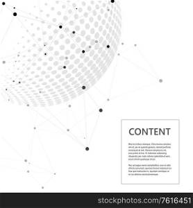 Vector halftone spheres with world globe and connect concept design illustration.. Vector halftone spheres with world globe and connect concept design illustration