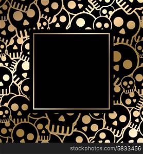 Vector halloween card with skulls seamless pattern. Vintage gold design for menu, gift card and cover
