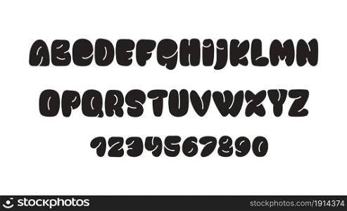 Vector hand draw alphabet font of cute letters and numbers isolated on white background.. Vector hand draw bold alphabet font of cute letters and numbers isolated on white background