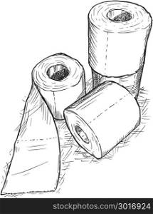 Vector Hand Drawing of Rolls of Toilet Paper. Vector artistic pen and ink hand drawing illustration of rolls of toilet paper.