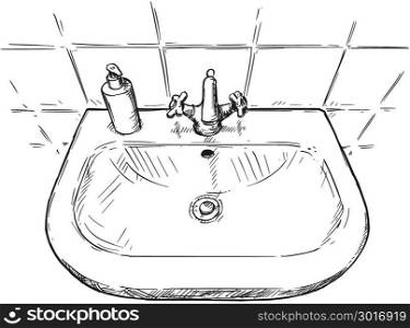 Vector Hand Drawing of Sink in Bathroom. Vector artistic pen and ink hand drawing illustration of sink in bathroom.