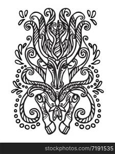 Vector hand drawing zentangle doodle coloring antistress with ornamental unicorn isolated on white background. Illustration for decorate tee shirt, stationery, adult antistress coloring book.Stock illustration
