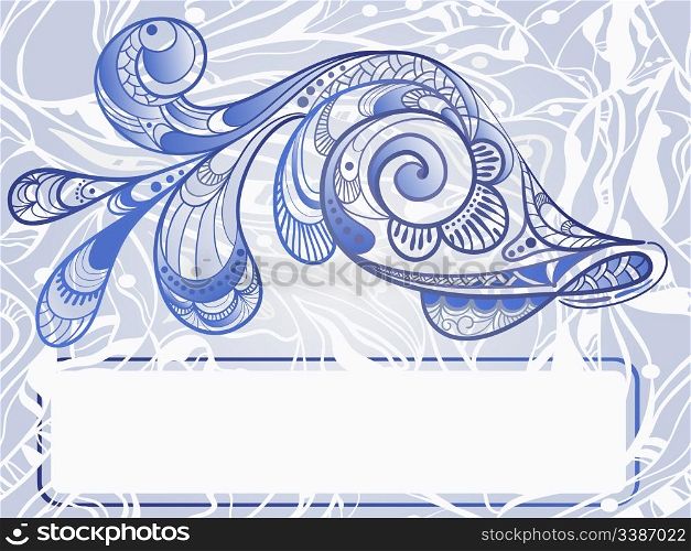 vector hand drawn beautiful fish on abstract background, vintage style, frame for your text