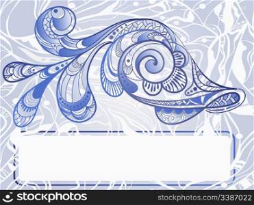 vector hand drawn beautiful fish on abstract background, vintage style, frame for your text