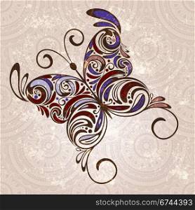 vector hand drawn butterfly on seamless grunge background