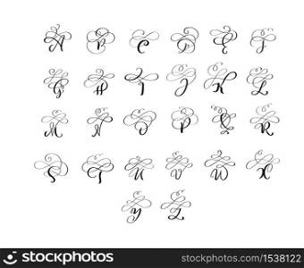 Vector Hand Drawn calligraphic flourish letters monogram or logo. Uppercase Hand Lettering alphabet with swirls and curls. Wedding Floral Design.. Vector Hand Drawn calligraphic flourish letters monogram or logo. Uppercase Hand Lettering alphabet with swirls and curls. Wedding Floral Design