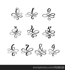 Vector Hand Drawn calligraphic vintage numbers monogram or logo. Hand Lettering numeral from Zero to Nine with swirls and curl. Wedding Floral Design.. Vector Hand Drawn calligraphic vintage numbers monogram or logo. Hand Lettering numeral from Zero to Nine with swirls and curl. Wedding Floral Design