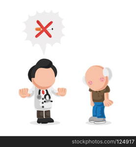 Vector hand-drawn cartoon illustration of doctor telling old patient to quit smoking cigarette.