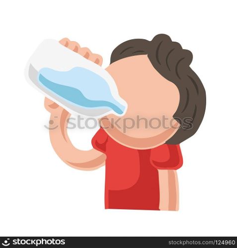 Vector hand-drawn cartoon illustration of man drinking bottle of water.