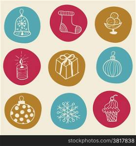 Vector hand drawn christmas doodle designg elements, fully editable eps 10 file with clipping mask