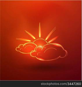 Vector hand-drawn cloud and sun