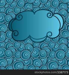vector hand drawn cloud on abstract seamless background with waves