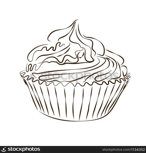 Vector hand drawn cupcake sketch isolated on the white background