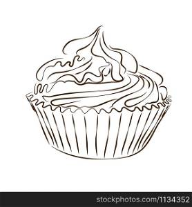 Vector hand drawn cupcake sketch isolated on the white background
