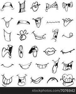 Vector hand drawn doodle cartoon mouth set