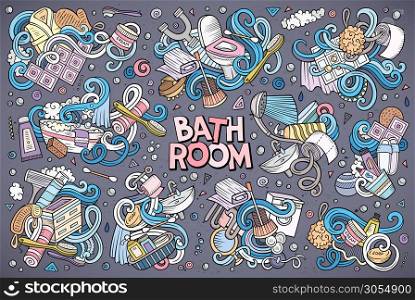 Vector hand drawn doodle cartoon set of Bathroom objects and symbols. Vector set of Bathroom doodle designs