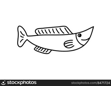 Vector hand drawn doodle fish in monoline scandinavian style. Image for label, web icon, postcard decoration. Cheerful childish, cute marine theme.. Vector hand drawn doodle fish in monoline scandinavian style. Image for label, web icon, postcard decoration. Cheerful childish, cute marine theme
