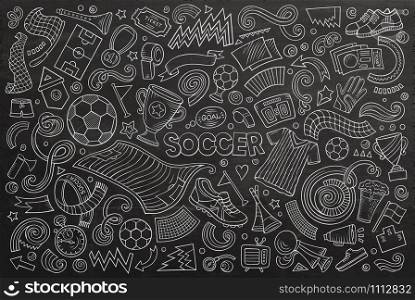 Vector hand drawn doodles cartoon set of football objects and elements. Vector doodles cartoon set of football objects