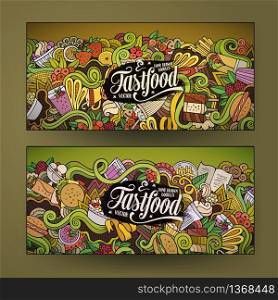 Vector hand drawn doodles food banners design templates set. Vector doodles food banners design