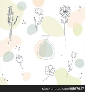 Vector hand-drawn floral set with flowers and a vase. For postcards, posters, backgrounds, templates