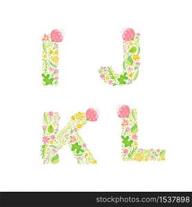 Vector Hand Drawn floral uppercase letter monograms or logo. Uppercase Letters I, J, K, L with Flowers and Branches Blossom. Floral Design.. Vector Hand Drawn floral uppercase letter monograms or logo. Uppercase Letters I, J, K, L with Flowers and Branches Blossom. Floral Design