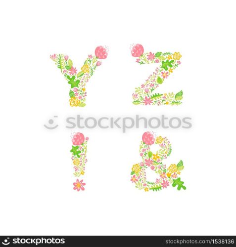 Vector Hand Drawn floral uppercase letter monograms or logo. Uppercase Letters Y, Z, with Flowers and Branches Blossom. Floral Design.. Vector Hand Drawn floral uppercase letter monograms or logo. Uppercase Letters Y, Z, with Flowers and Branches Blossom. Floral Design