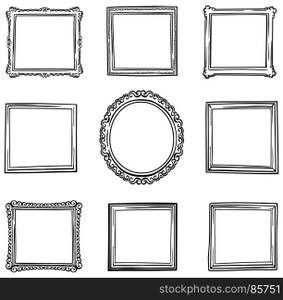 Vector hand drawn frames set