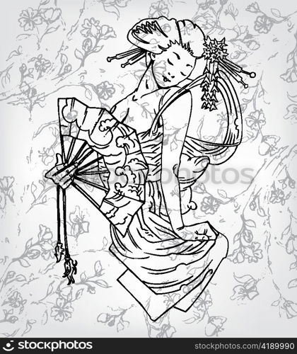 vector hand drawn geisha japanese illustration