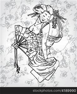 vector hand drawn geisha japanese illustration