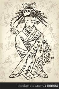 vector hand drawn geisha japanese illustration