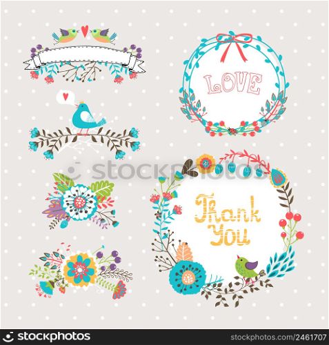 vector hand drawn graphic flowers and wreaths set for invitations and greeting cards