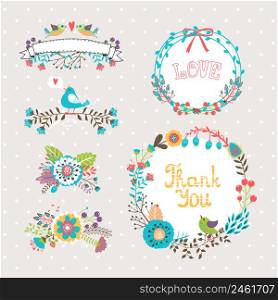 vector hand drawn graphic flowers and wreaths set for invitations and greeting cards
