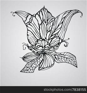 Vector Hand Drawn Grungy Ink Floweer,tattoo style
