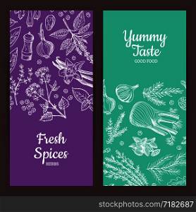 Vector hand drawn herbs and spices vertical web banners illustration. Vector hand drawn herbs spices banners illustration