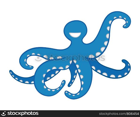 Vector hand-drawn illustration of blue octopus. Colored outlines and colored.
