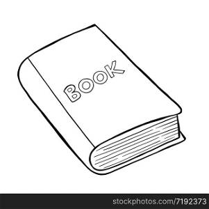 Vector hand drawn illustration of book. Black outlines and white background.