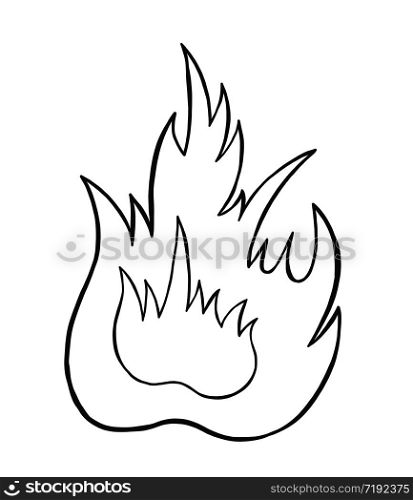 Vector hand drawn illustration of burning fire. Black outlines and white background.