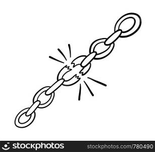 Vector hand-drawn illustration of chains are broken. Black outlines and white background.