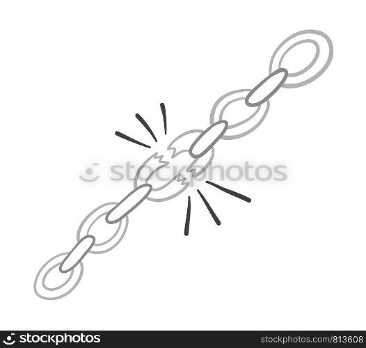 Vector hand-drawn illustration of chains are broken. Colored outlines and white background.