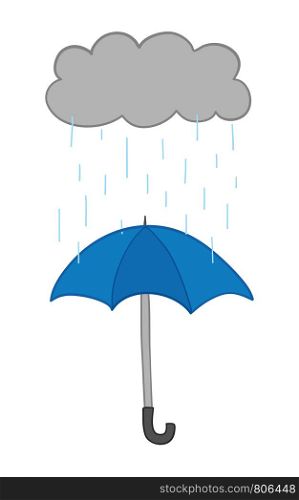 Vector hand-drawn illustration of it's raining and opened umbrella. Colored outlines and colored.