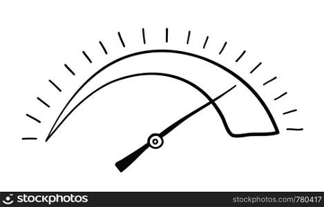 Vector hand-drawn illustration of speedometer. Black outlines and white background.