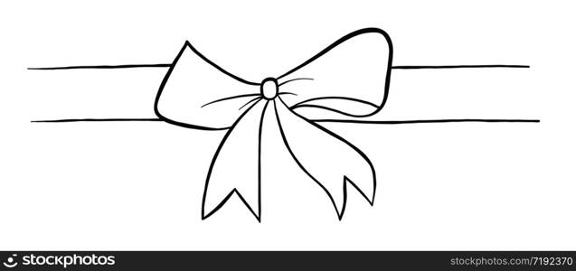 Vector hand drawn illustration of tied ribbon. Black outlines and white background.