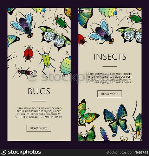 Vector hand drawn insects web banner and website poster templates illustration. Vector hand drawn insects web banner illustration