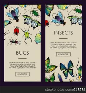 Vector hand drawn insects web banner and website poster templates illustration. Vector hand drawn insects web banner illustration