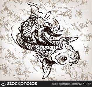 vector hand drawn koi fish japanese illustration