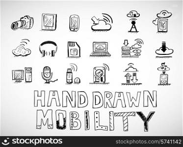 Vector hand drawn mobility icons doodles