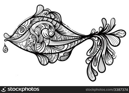vector hand drawn monochrome fish